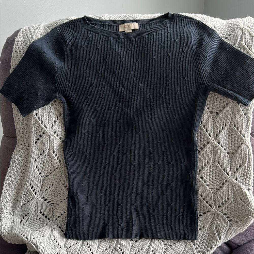 Black Textured Short Sleeve Top